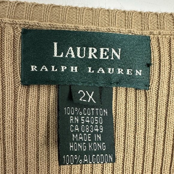 Lauren Ralph Lauren Ribbed Knit Top Womens 2X Brown V-Neck Short Sleeve Preppy - Picture 2 of 8